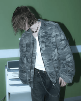 Camouflage Thickened Destroyed Loose Bomber Jacket - COPPING THREADS - TRECLUB